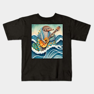 wild Pangolin playing guitar on waves Kids T-Shirt